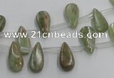 CKC96 Top drilled 6*12mm flat teardrop natural green kyanite beads