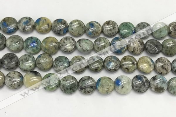 CKJ489 15.5 inches 10mm flat round natural k2 jasper beads