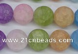 CKQ06 15.5 inches 14mm round matte dyed crackle quartz beads