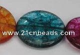 CKQ129 15.5 inches 30mm flat round dyed crackle quartz beads