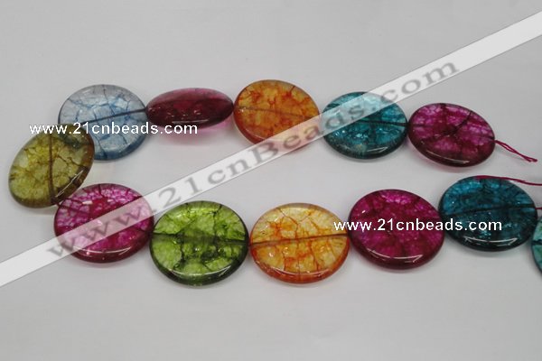 CKQ130 15.5 inches 35mm flat round dyed crackle quartz beads