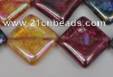 CKQ153 15.5 inches 25*25mm diamond AB-color crackle quartz beads