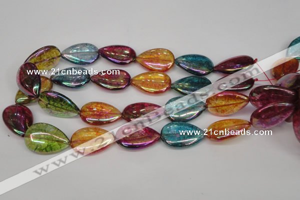 CKQ158 15.5 inches 18*25mm flat teardrop AB-color crackle quartz beads