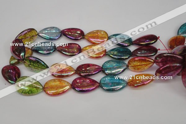 CKQ159 15.5 inches 20*30mm flat teardrop AB-color crackle quartz beads