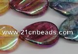 CKQ162 15.5 inches 20*30mm twisted oval AB-color crackle quartz beads