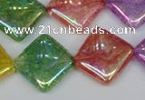 CKQ167 15.5 inches 20*20mm diamond AB-color crackle quartz beads