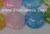 CKQ176 15.5 inches 25mm flat round dyed crackle quartz beads