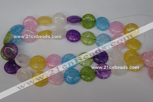 CKQ176 15.5 inches 25mm flat round dyed crackle quartz beads