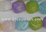 CKQ178 15.5 inches 16mm faceted coin dyed crackle quartz beads