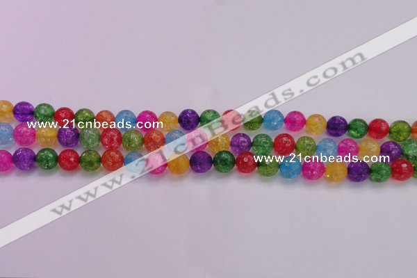 CKQ351 15.5 inches 8mm faceted round dyed crackle quartz beads