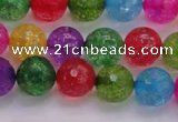 CKQ352 15.5 inches 10mm faceted round dyed crackle quartz beads