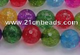 CKQ353 15.5 inches 12mm faceted round dyed crackle quartz beads