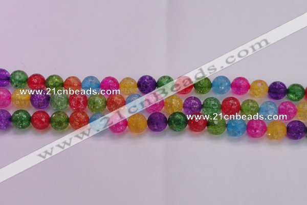 CKQ353 15.5 inches 12mm faceted round dyed crackle quartz beads