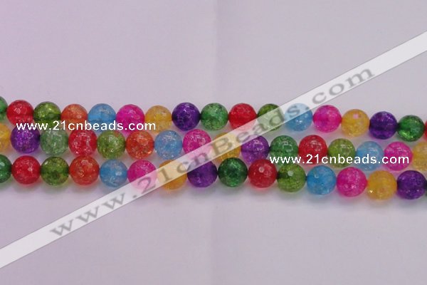 CKQ354 15.5 inches 14mm faceted round dyed crackle quartz beads