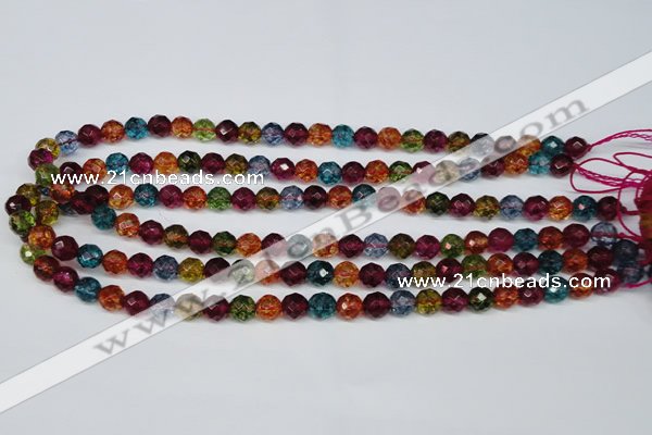 CKQ42 15.5 inches 8mm faceted round dyed crackle quartz beads