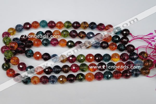 CKQ44 15.5 inches 12mm faceted round dyed crackle quartz beads