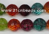 CKQ45 15.5 inches 14mm faceted round dyed crackle quartz beads