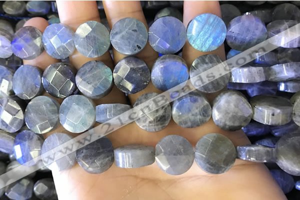 CLB1024 15.5 inches 14mm faceted coin labradorite gemstone beads