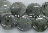 CLB107 15.5 inches 18mm flat round labradorite gemstone beads wholesale