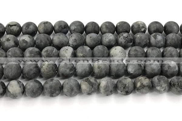 CLB1199 15 inches 12mm round matte black labradorite beads