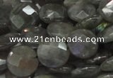 CLB14 16 inches 14mm faceted coin labradorite gemstone beads