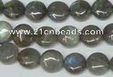 CLB168 15.5 inches 12mm flat round labradorite gemstone beads