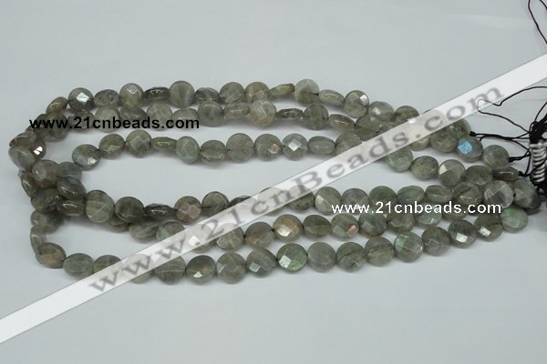 CLB190 15.5 inches 10mm faceted coin labradorite gemstone beads