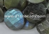 CLB39 15.5 inches 25mm faceted flat round labradorite gemstone beads