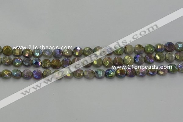 CLB676 15.5 inches 8mm faceted coin AB-color labradorite beads