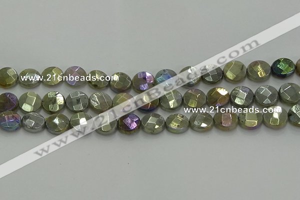 CLB678 15.5 inches 12mm faceted coin AB-color labradorite beads