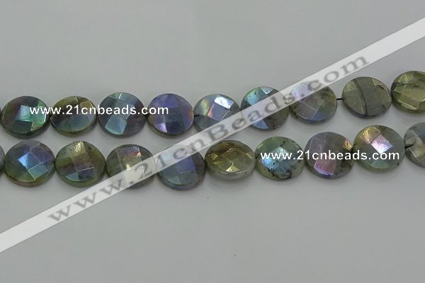 CLB680 15.5 inches 18mm faceted coin AB-color labradorite beads