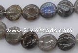 CLB72 15.5 inches 12mm flat round labradorite beads wholesale