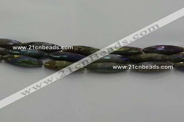 CLB790 15.5 inches 10*40mm faceted rice AB-color labradorite beads