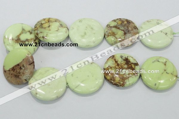 CLE51 15.5 inches 40mm flat round lemon turquoise  beads wholesale