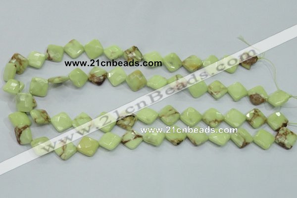 CLE68 15.5 inches 12*12mm faceted diamond lemon turquoise beads