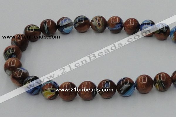 CLG542 16 inches 12mm round goldstone & lampwork glass beads