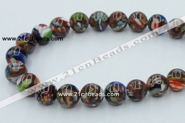 CLG543 16 inches 14mm round goldstone & lampwork glass beads