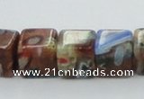 CLG549 16 inches 8*8mm cube goldstone & lampwork glass beads