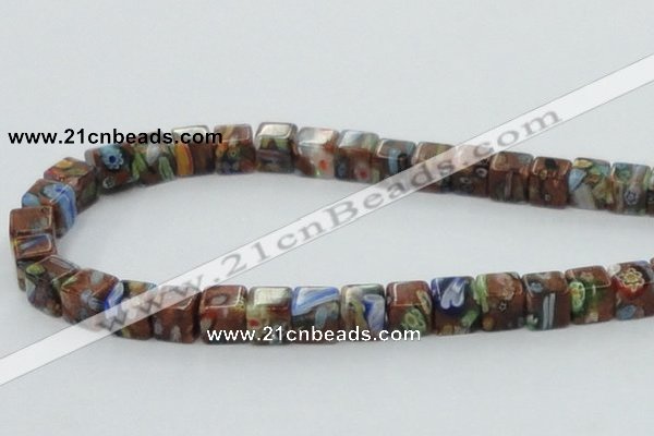 CLG549 16 inches 8*8mm cube goldstone & lampwork glass beads