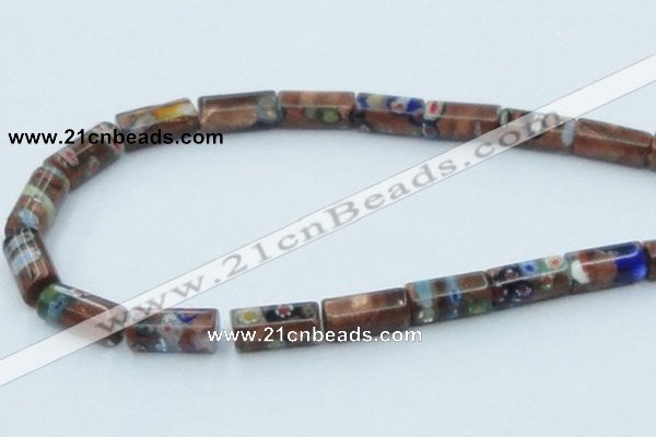 CLG551 16 inches 8*16mm faceted cylinder goldstone & lampwork beads