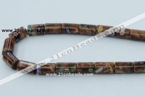 CLG552 16 inches 10*15mm faceted cylinder goldstone & lampwork beads