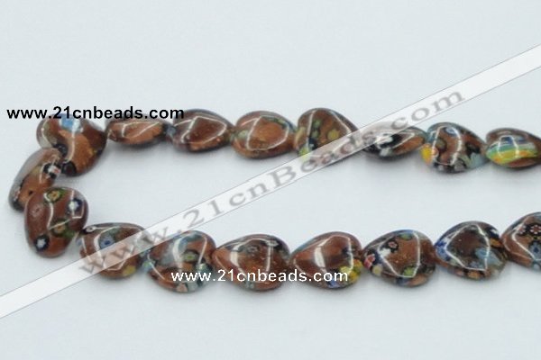 CLG558 16 inches 18*18mm heart goldstone & lampwork glass beads