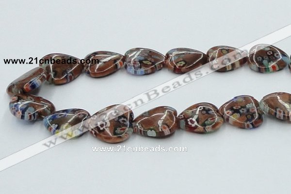 CLG559 16 inches 20*20mm heart goldstone & lampwork glass beads