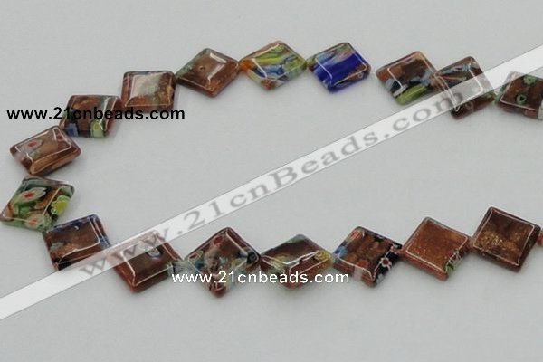 CLG560 16 inches 15*15mm diamond goldstone & lampwork glass beads