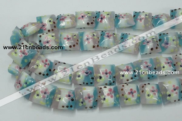 CLG809 15.5 inches 20*20mm square lampwork glass beads wholesale