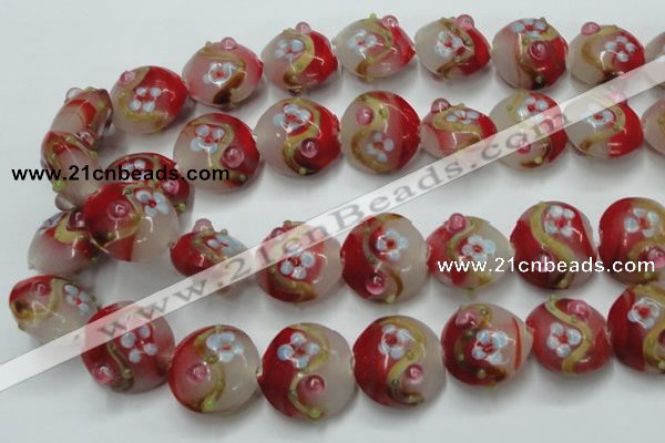 CLG817 15.5 inches 20mm flat round lampwork glass beads wholesale