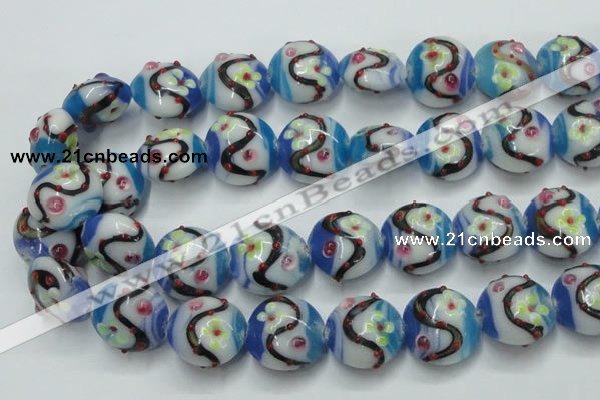 CLG818 15.5 inches 20mm flat round lampwork glass beads wholesale