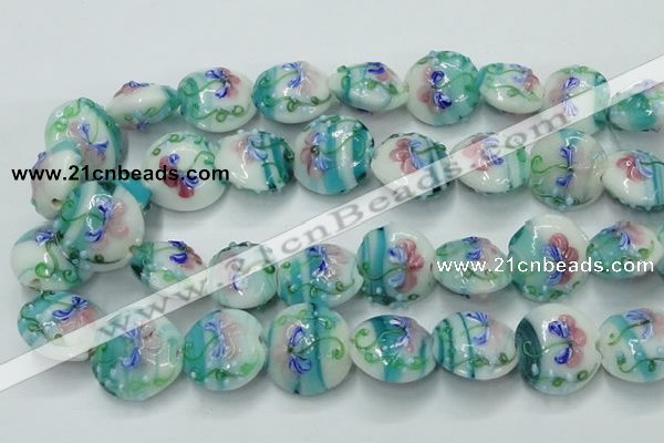 CLG819 15.5 inches 20mm flat round lampwork glass beads wholesale