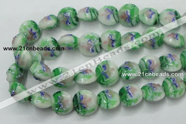 CLG821 15.5 inches 20mm flat round lampwork glass beads wholesale