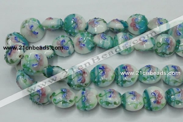 CLG824 15.5 inches 20mm flat round lampwork glass beads wholesale